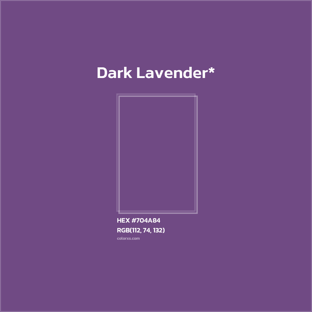 #704A84 hex color. RGB, RYB, CMYK, HSL, HSV codes and color conversions. Matching color names, palettes, paints.