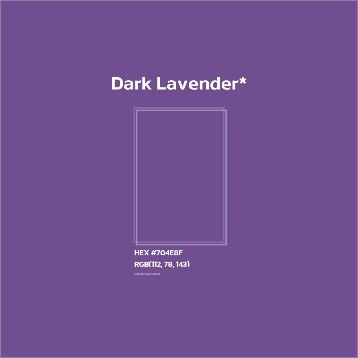#704E8F hex color. RGB, RYB, CMYK, HSL, HSV codes and color conversions. Matching color names, palettes, paints.