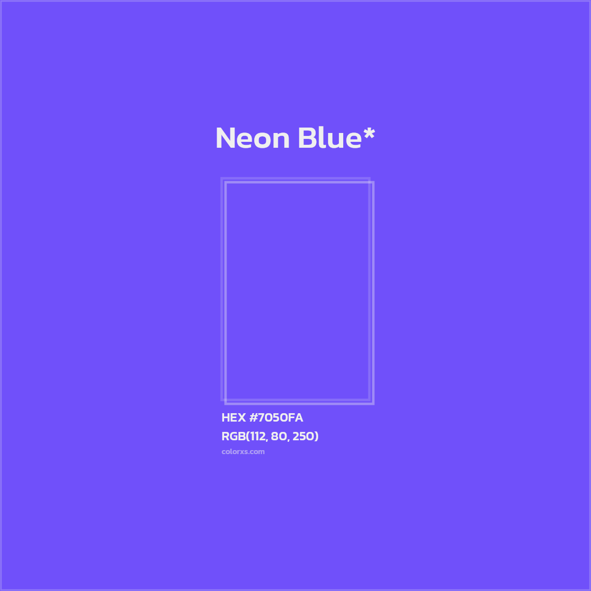 #7050FA hex color. RGB, RYB, CMYK, HSL, HSV codes and color conversions. Matching color names, palettes, paints.