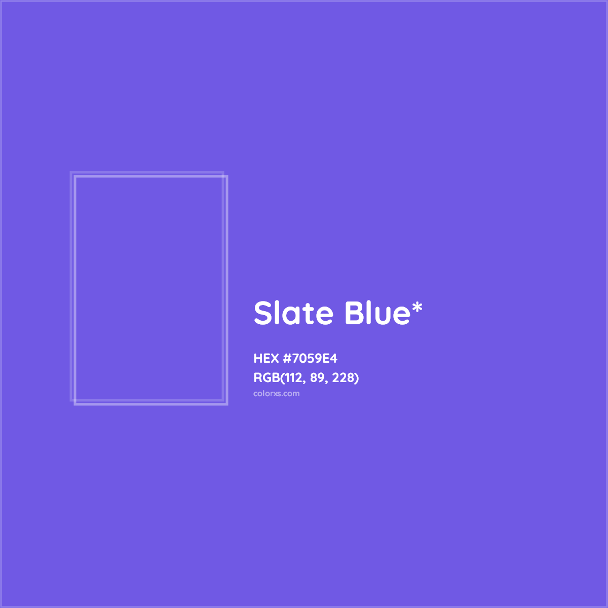 #7059E4 hex color. RGB, RYB, CMYK, HSL, HSV codes and color conversions. Matching color names, palettes, paints.