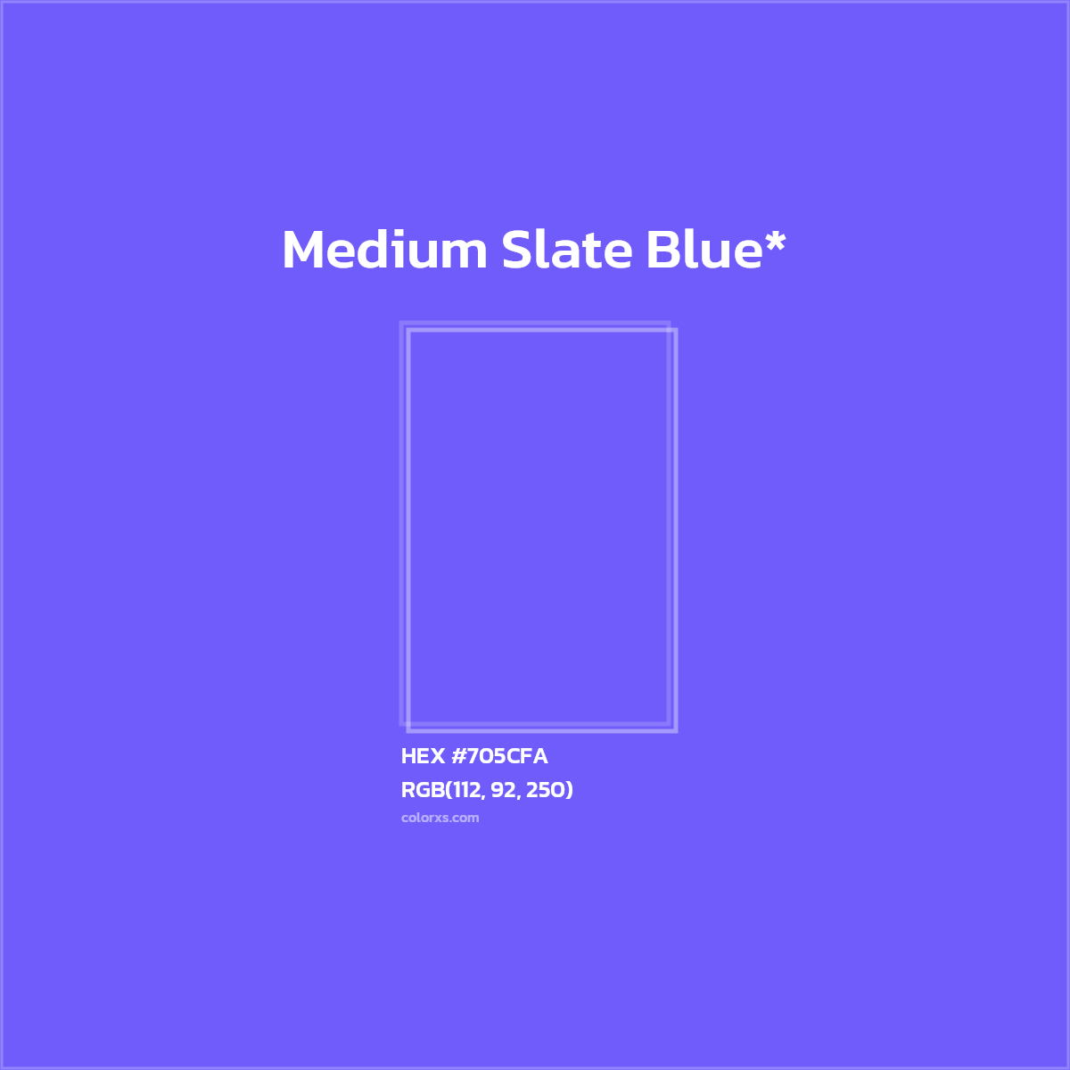 #705CFA hex color. RGB, RYB, CMYK, HSL, HSV codes and color conversions. Matching color names, palettes, paints.