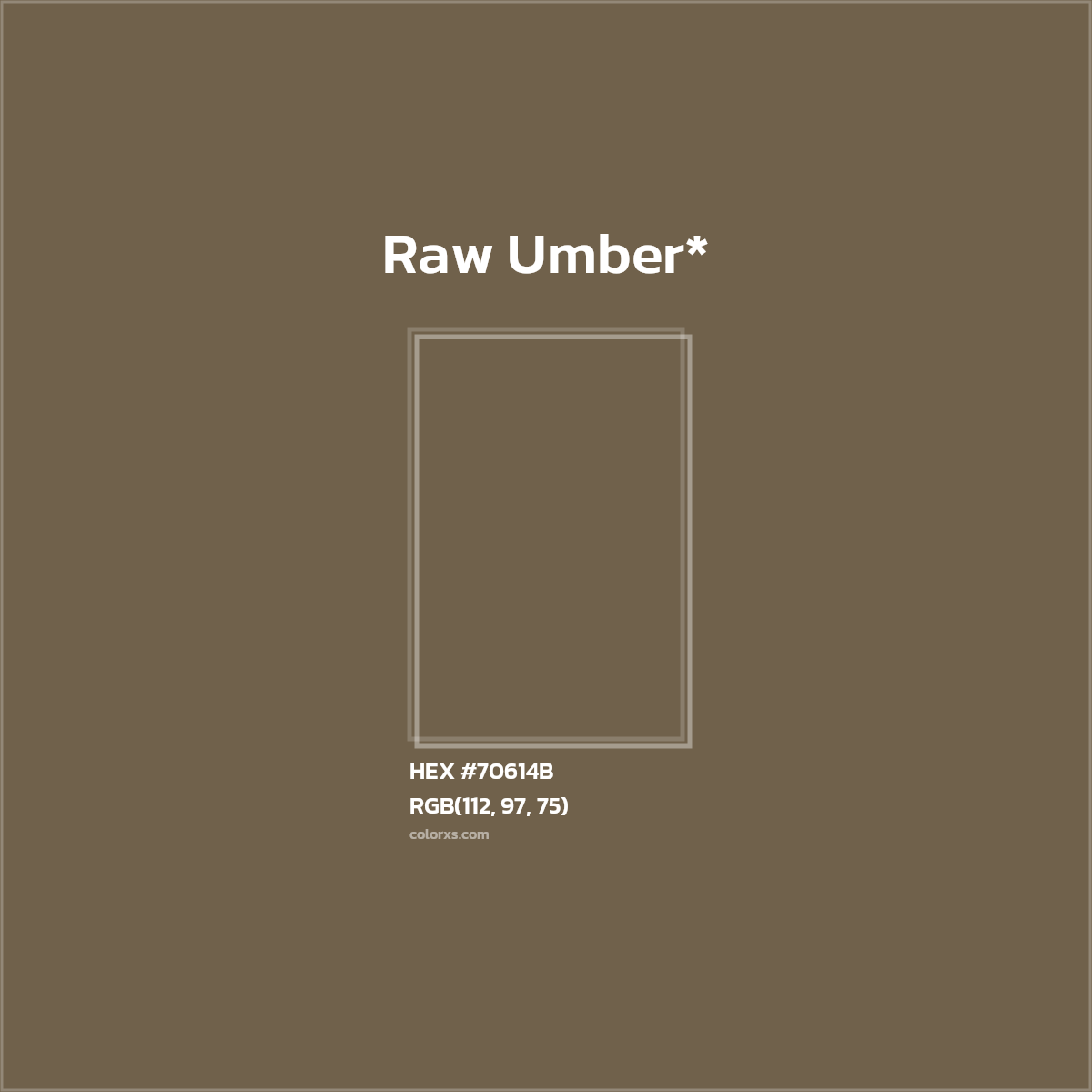 #70614B hex color. RGB, RYB, CMYK, HSL, HSV codes and color conversions. Matching color names, palettes, paints.