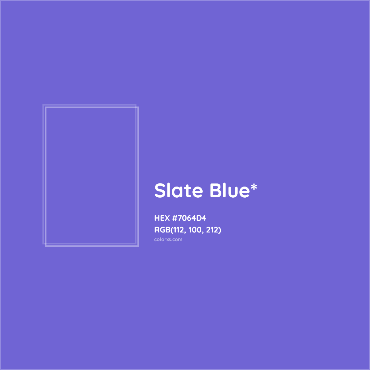 #7064D4 hex color. RGB, RYB, CMYK, HSL, HSV codes and color conversions. Matching color names, palettes, paints.