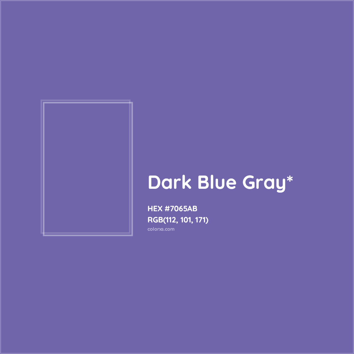 #7065AB hex color. RGB, RYB, CMYK, HSL, HSV codes and color conversions. Matching color names, palettes, paints.