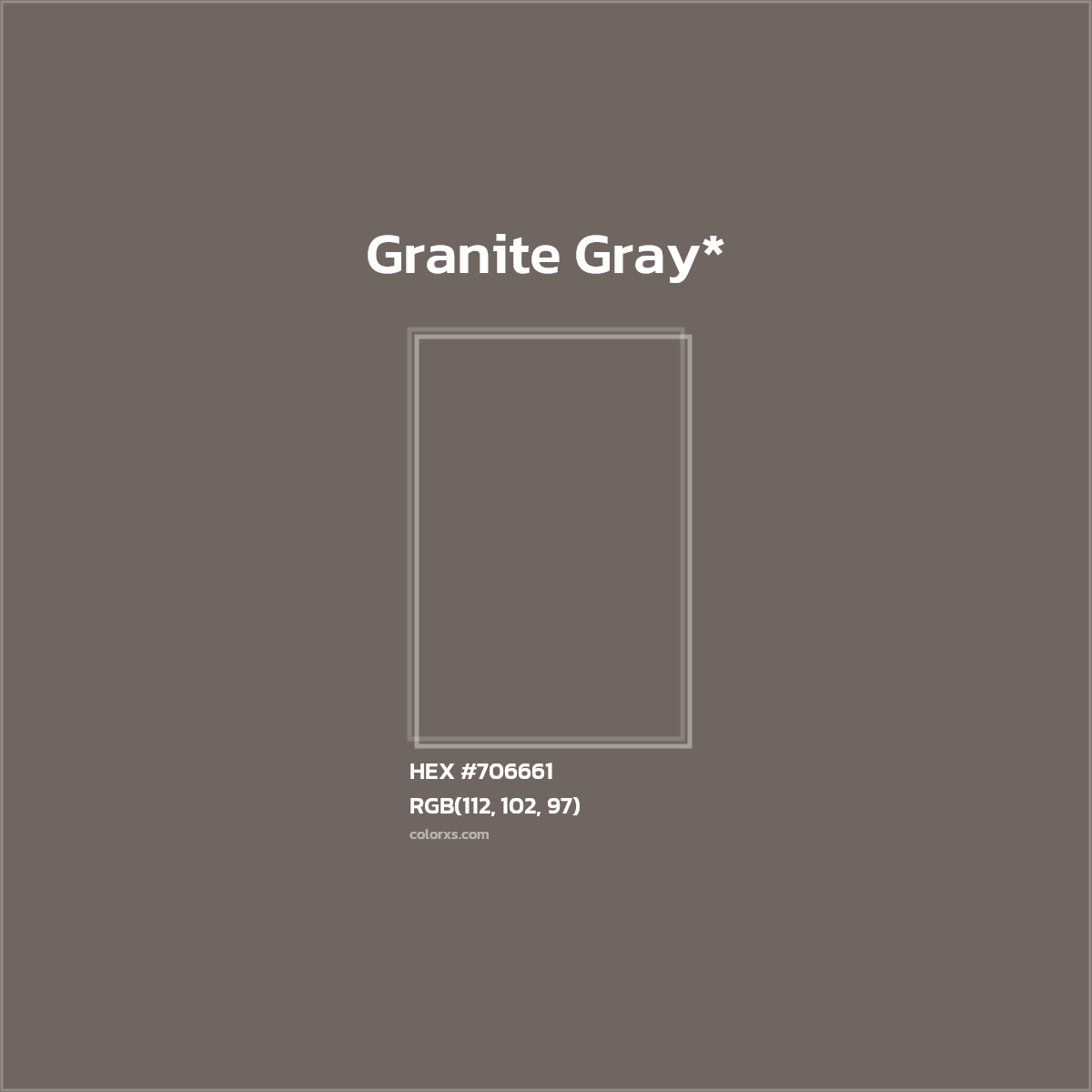 #706661 hex color. RGB, RYB, CMYK, HSL, HSV codes and color conversions. Matching color names, palettes, paints.