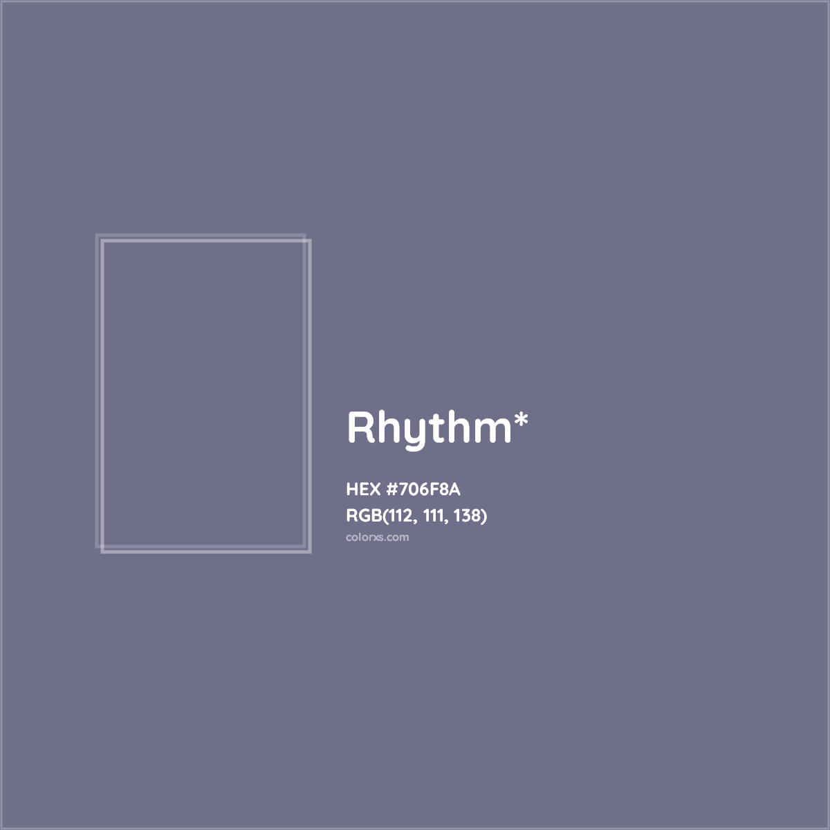 #706F8A hex color. RGB, RYB, CMYK, HSL, HSV codes and color conversions. Matching color names, palettes, paints.
