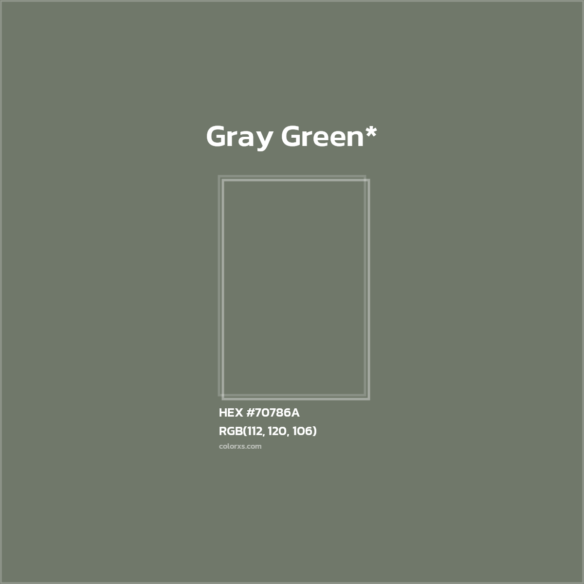 #70786A hex color. RGB, RYB, CMYK, HSL, HSV codes and color conversions. Matching color names, palettes, paints.