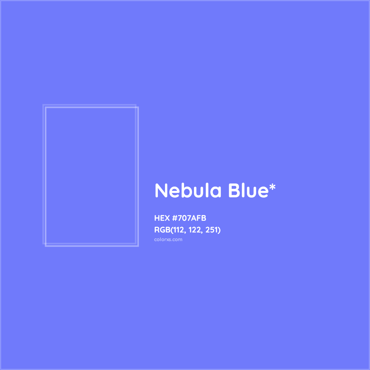 #707AFB hex color. RGB, RYB, CMYK, HSL, HSV codes and color conversions. Matching color names, palettes, paints.