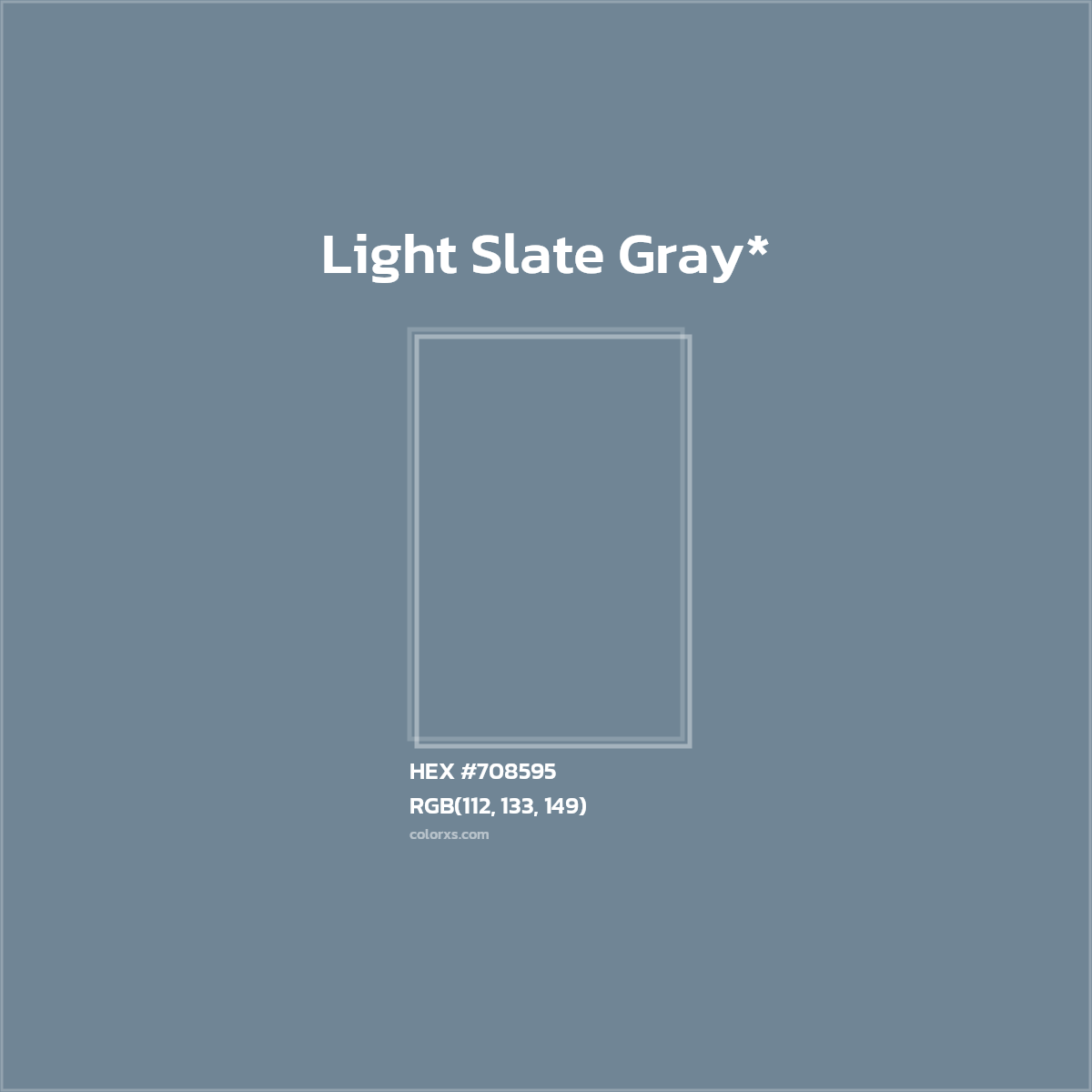 #708595 hex color. RGB, RYB, CMYK, HSL, HSV codes and color conversions. Matching color names, palettes, paints.