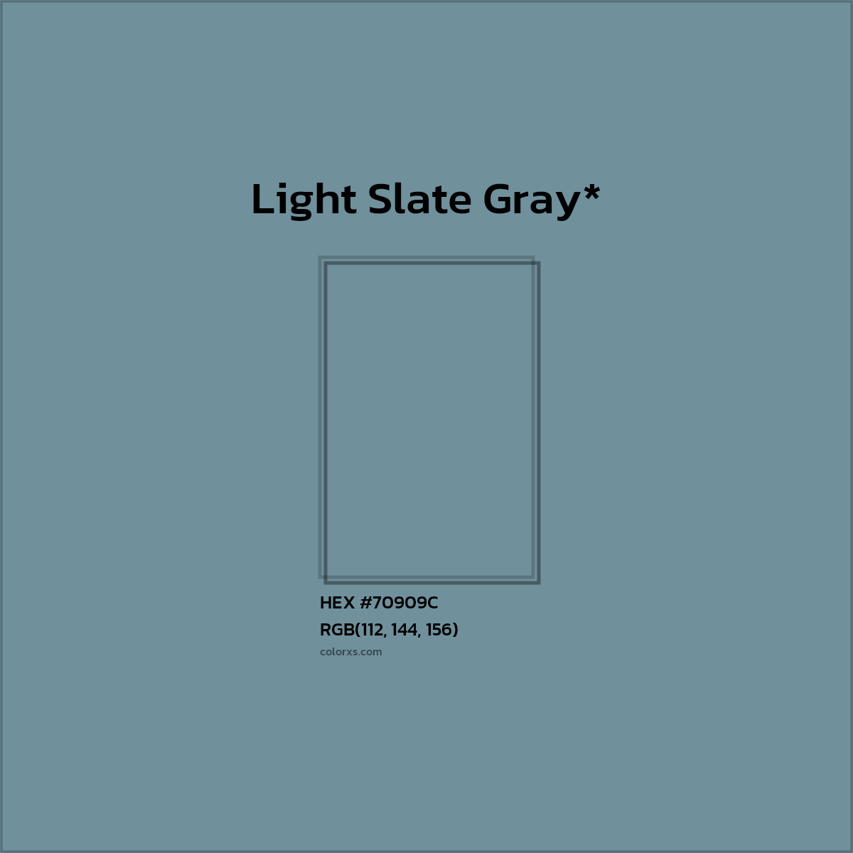 #70909C hex color. RGB, RYB, CMYK, HSL, HSV codes and color conversions. Matching color names, palettes, paints.