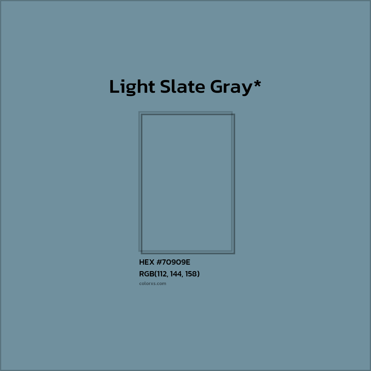 #70909E hex color. RGB, RYB, CMYK, HSL, HSV codes and color conversions. Matching color names, palettes, paints.