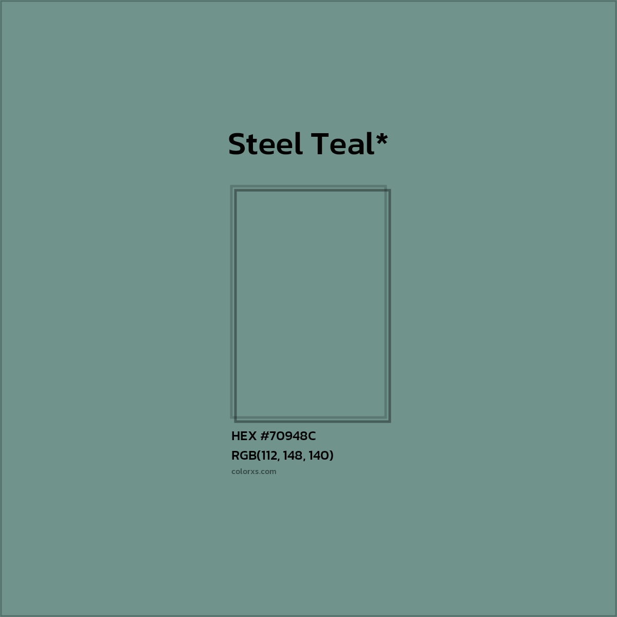 #70948C hex color. RGB, RYB, CMYK, HSL, HSV codes and color conversions. Matching color names, palettes, paints.