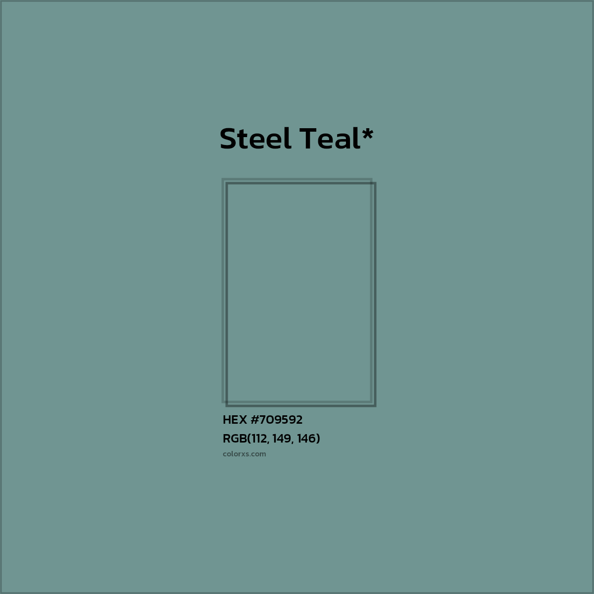 #709592 hex color. RGB, RYB, CMYK, HSL, HSV codes and color conversions. Matching color names, palettes, paints.