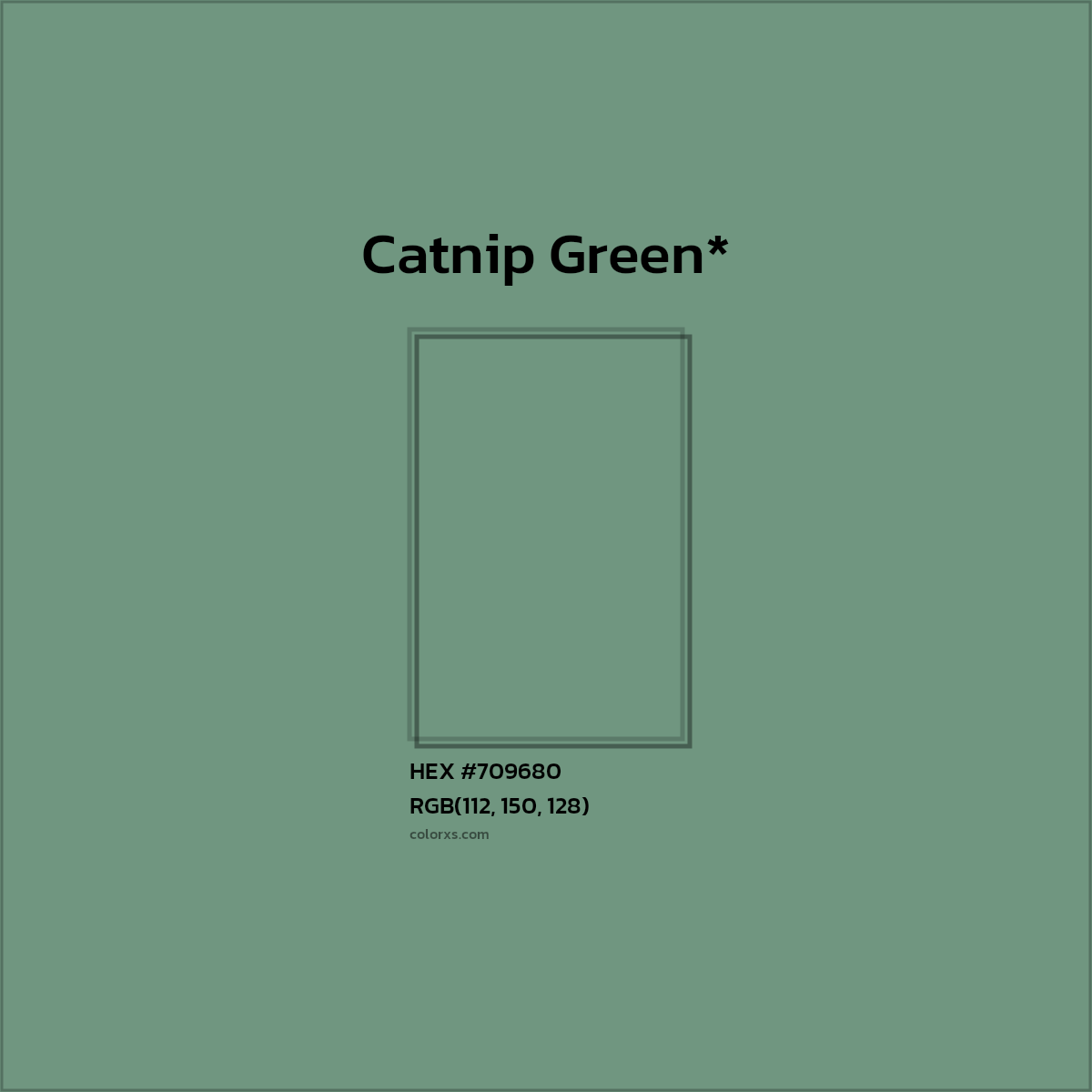 #709680 hex color. RGB, RYB, CMYK, HSL, HSV codes and color conversions. Matching color names, palettes, paints.