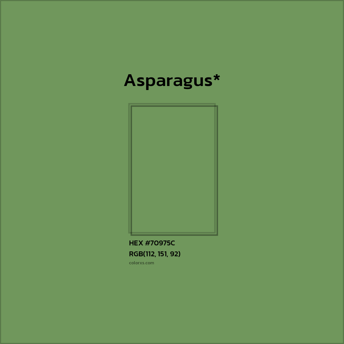 #70975C hex color. RGB, RYB, CMYK, HSL, HSV codes and color conversions. Matching color names, palettes, paints.