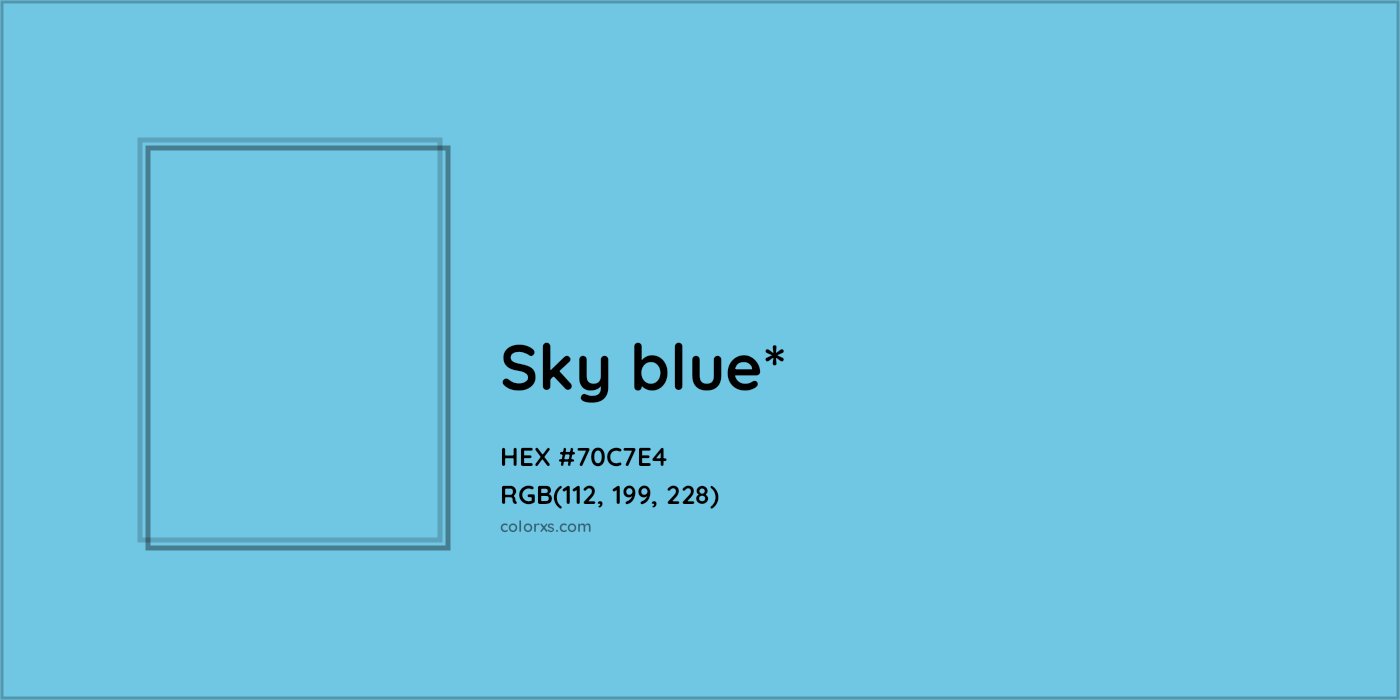 #70C7E4 hex color. RGB, RYB, CMYK, HSL, HSV codes and color conversions. Matching color names, palettes, paints.