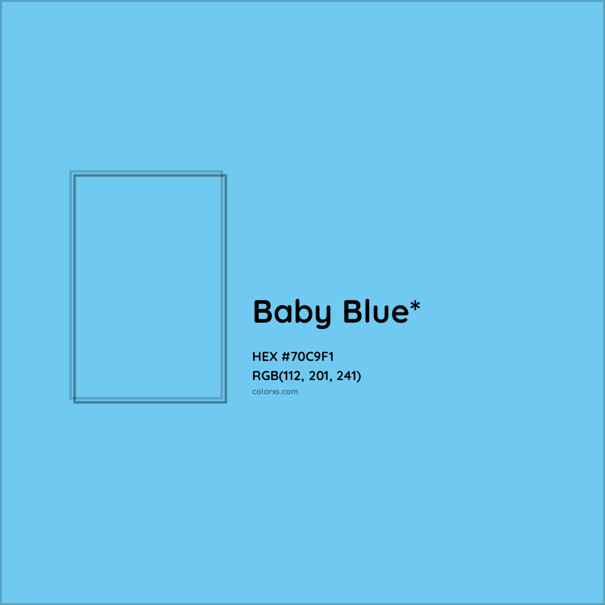 #70C9F1 hex color. RGB, RYB, CMYK, HSL, HSV codes and color conversions. Matching color names, palettes, paints.