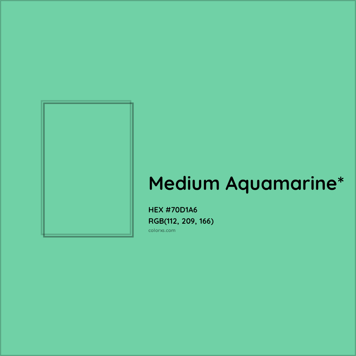 #70D1A6 hex color. RGB, RYB, CMYK, HSL, HSV codes and color conversions. Matching color names, palettes, paints.