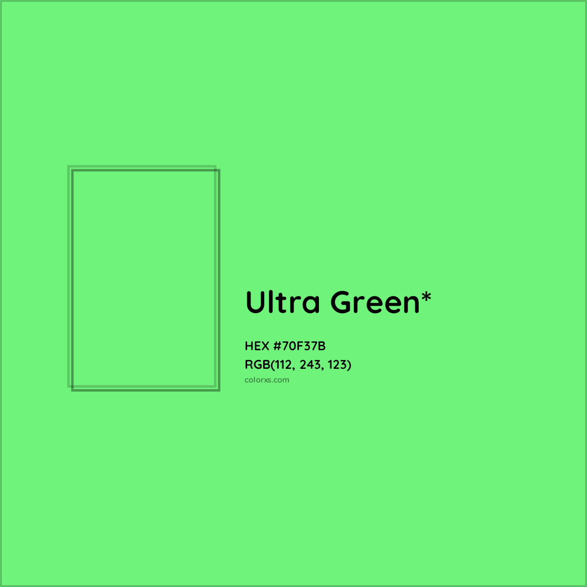 #70F37B hex color. RGB, RYB, CMYK, HSL, HSV codes and color conversions. Matching color names, palettes, paints.