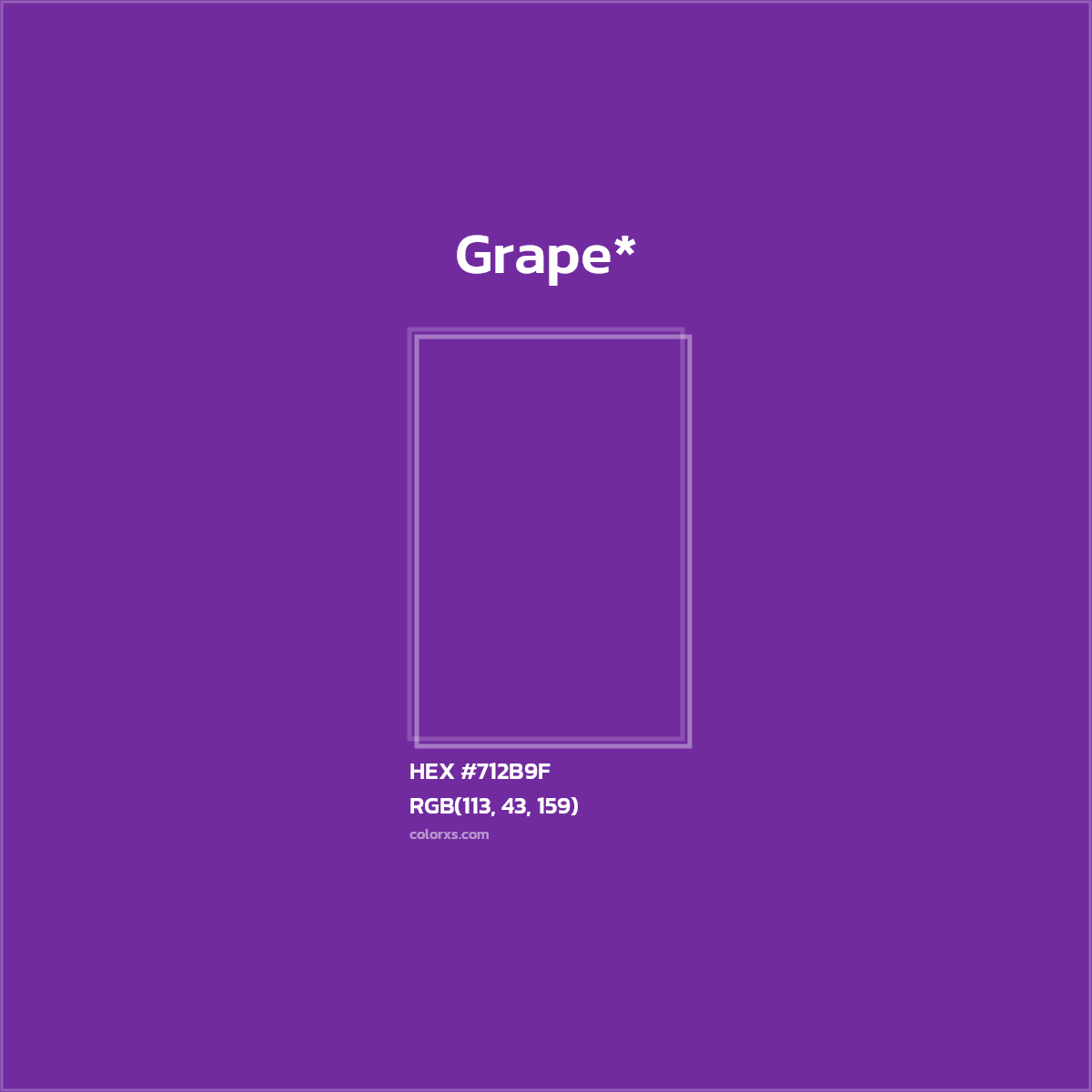 #712B9F hex color. RGB, RYB, CMYK, HSL, HSV codes and color conversions. Matching color names, palettes, paints.