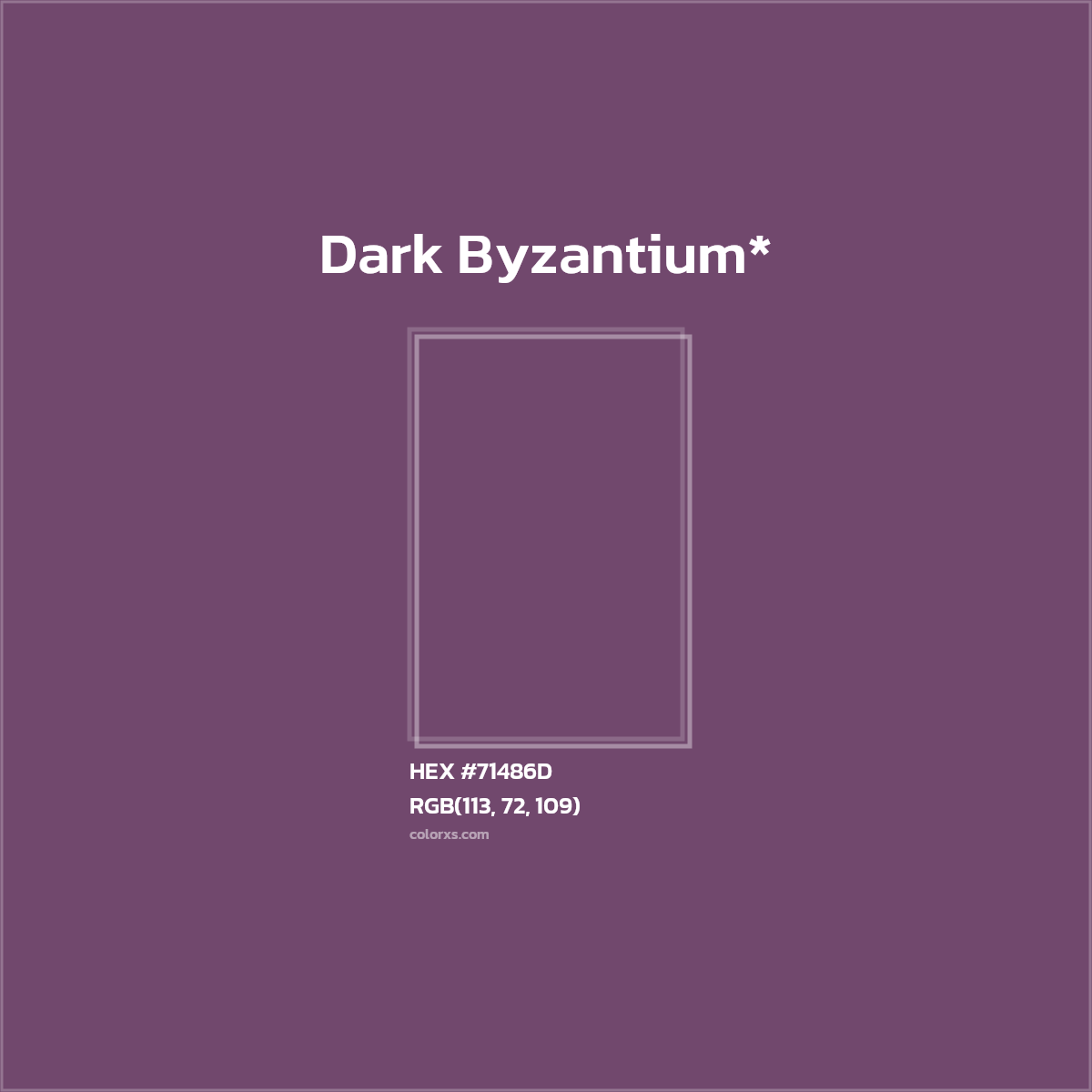 #71486D hex color. RGB, RYB, CMYK, HSL, HSV codes and color conversions. Matching color names, palettes, paints.