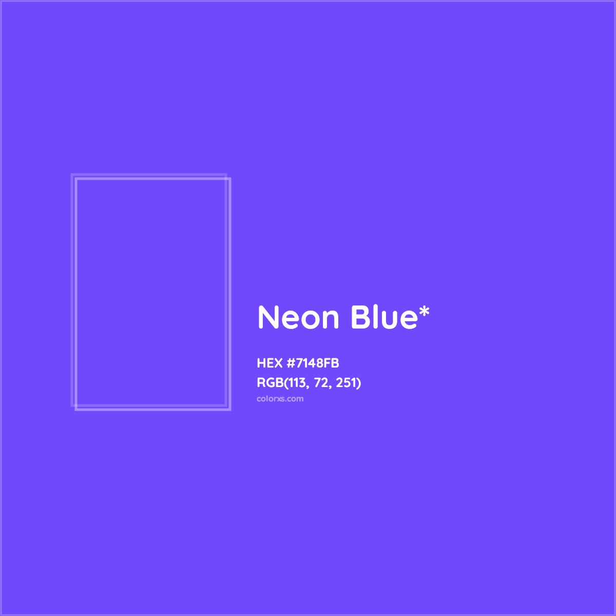 #7148FB hex color. RGB, RYB, CMYK, HSL, HSV codes and color conversions. Matching color names, palettes, paints.