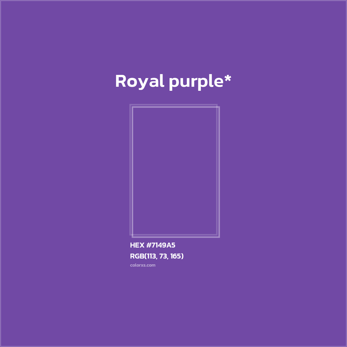 #7149A5 hex color. RGB, RYB, CMYK, HSL, HSV codes and color conversions. Matching color names, palettes, paints.
