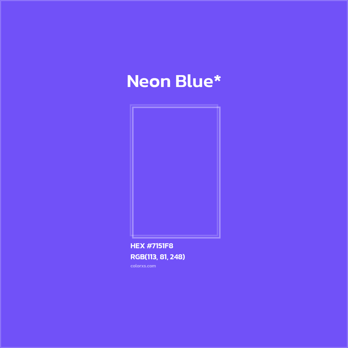 #7151F8 hex color. RGB, RYB, CMYK, HSL, HSV codes and color conversions. Matching color names, palettes, paints.