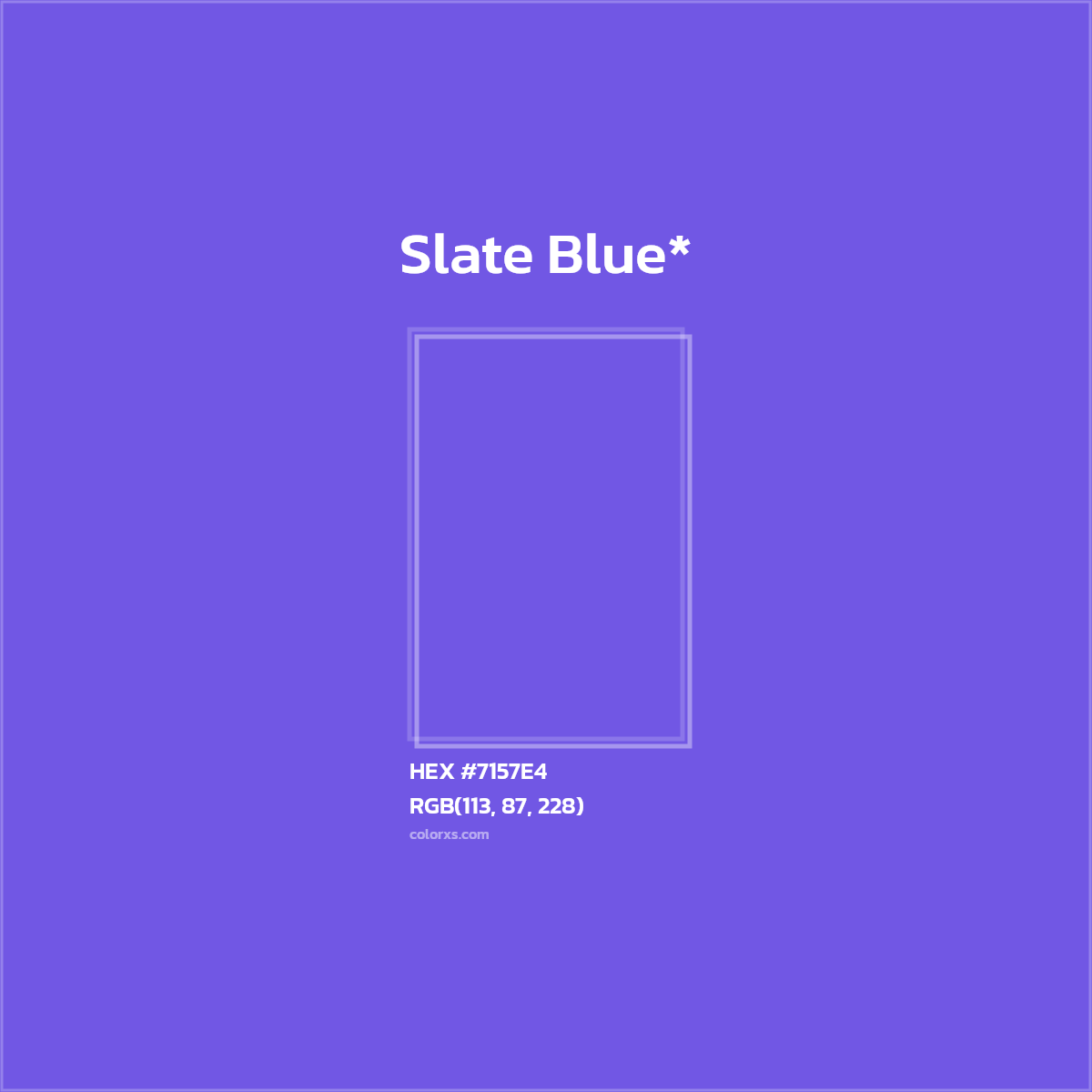 #7157E4 hex color. RGB, RYB, CMYK, HSL, HSV codes and color conversions. Matching color names, palettes, paints.