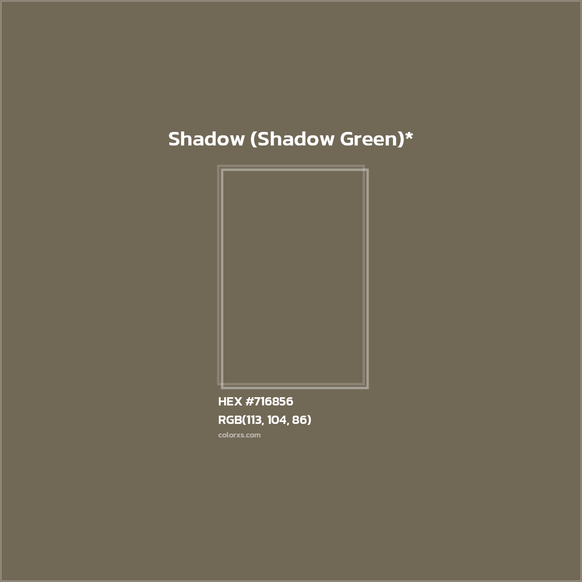 #716856 hex color. RGB, RYB, CMYK, HSL, HSV codes and color conversions. Matching color names, palettes, paints.