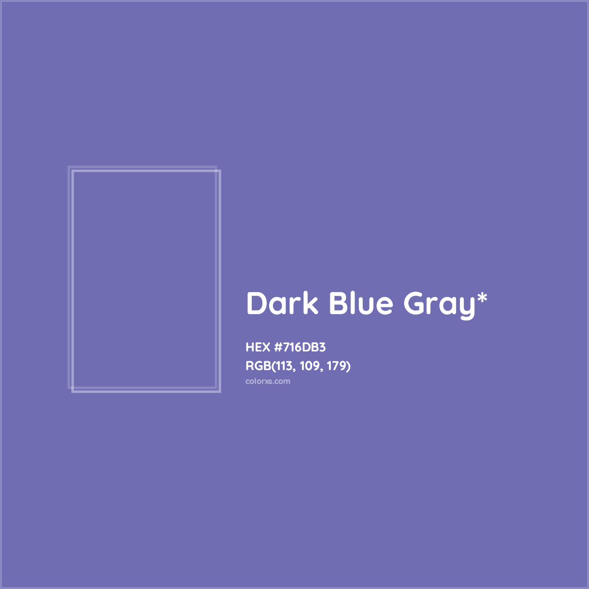 #716DB3 hex color. RGB, RYB, CMYK, HSL, HSV codes and color conversions. Matching color names, palettes, paints.