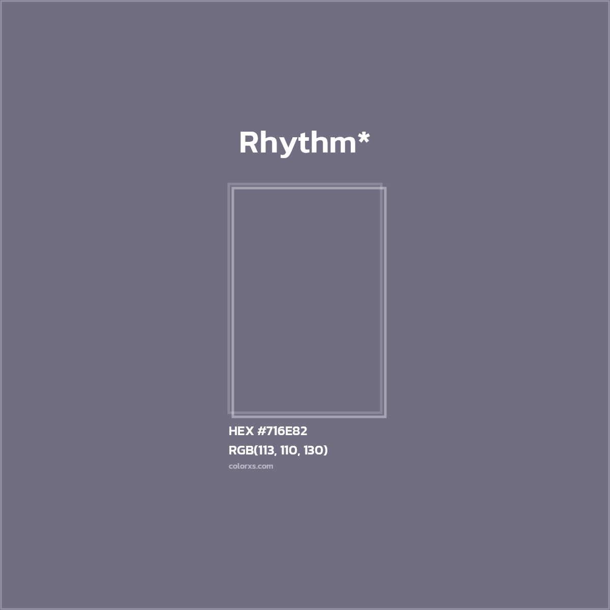 #716E82 hex color. RGB, RYB, CMYK, HSL, HSV codes and color conversions. Matching color names, palettes, paints.