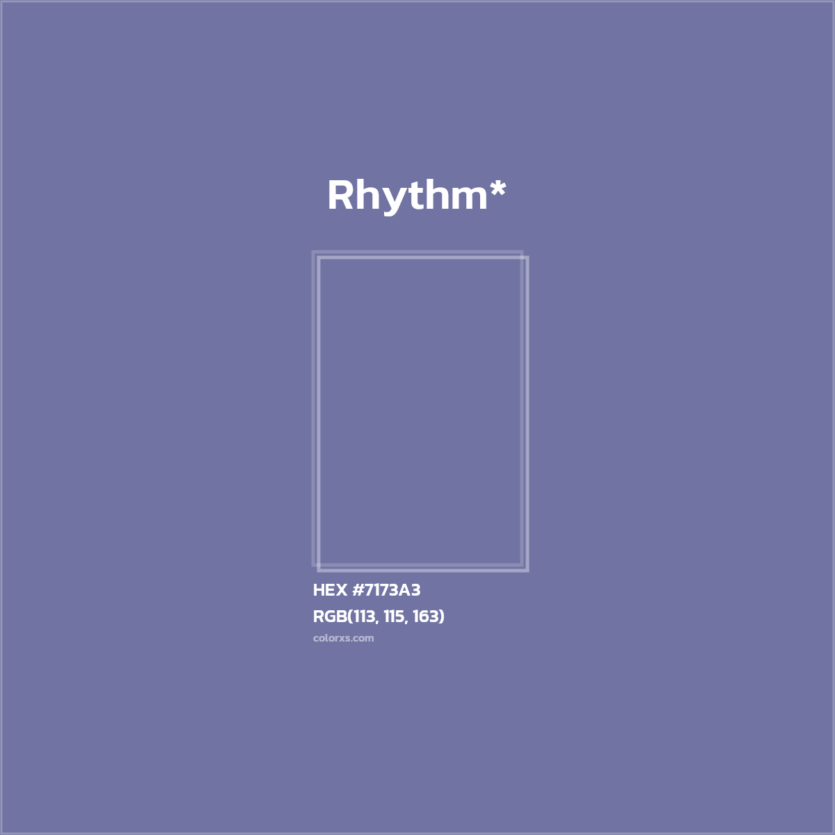 #7173A3 hex color. RGB, RYB, CMYK, HSL, HSV codes and color conversions. Matching color names, palettes, paints.