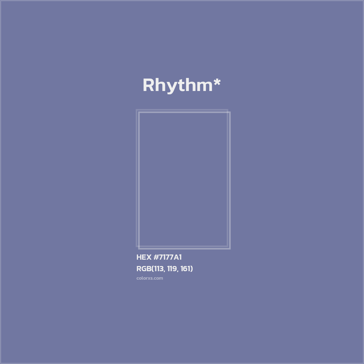 #7177A1 hex color. RGB, RYB, CMYK, HSL, HSV codes and color conversions. Matching color names, palettes, paints.