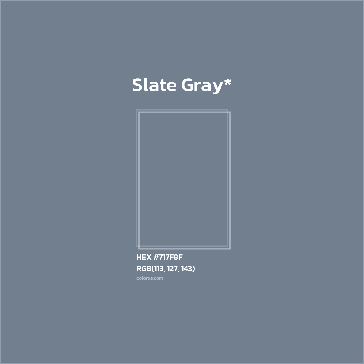 #717F8F hex color. RGB, RYB, CMYK, HSL, HSV codes and color conversions. Matching color names, palettes, paints.