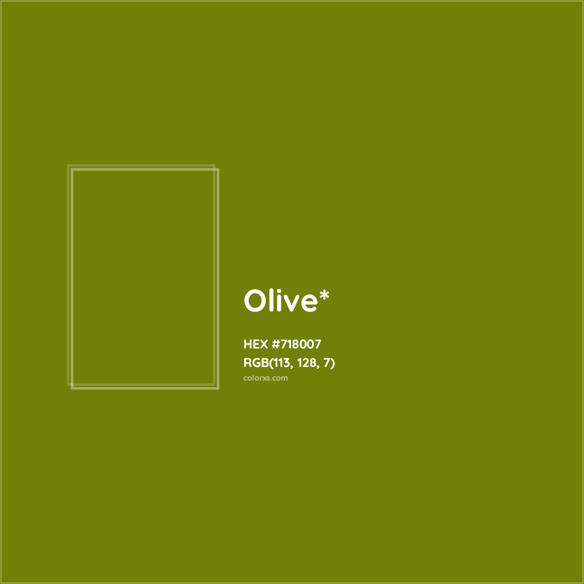 #718007 hex color. RGB, RYB, CMYK, HSL, HSV codes and color conversions. Matching color names, palettes, paints.