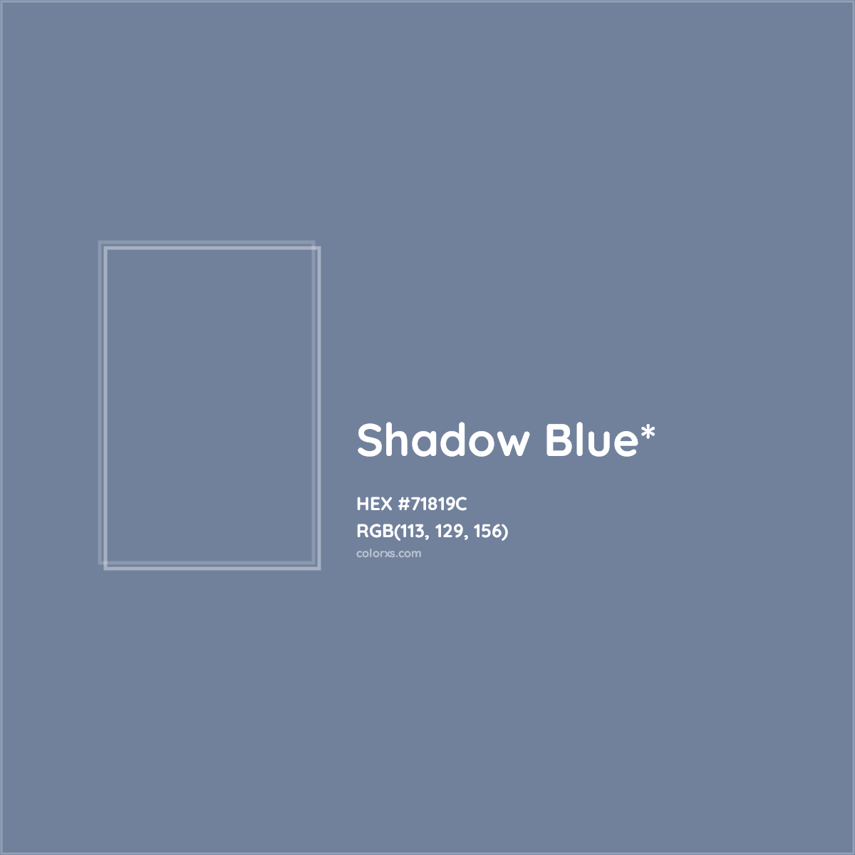 #71819C hex color. RGB, RYB, CMYK, HSL, HSV codes and color conversions. Matching color names, palettes, paints.