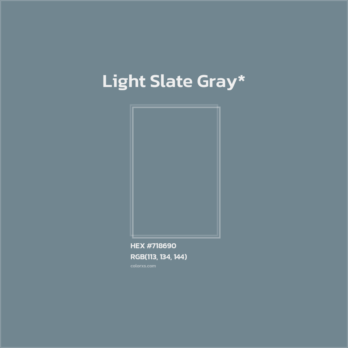 #718690 hex color. RGB, RYB, CMYK, HSL, HSV codes and color conversions. Matching color names, palettes, paints.