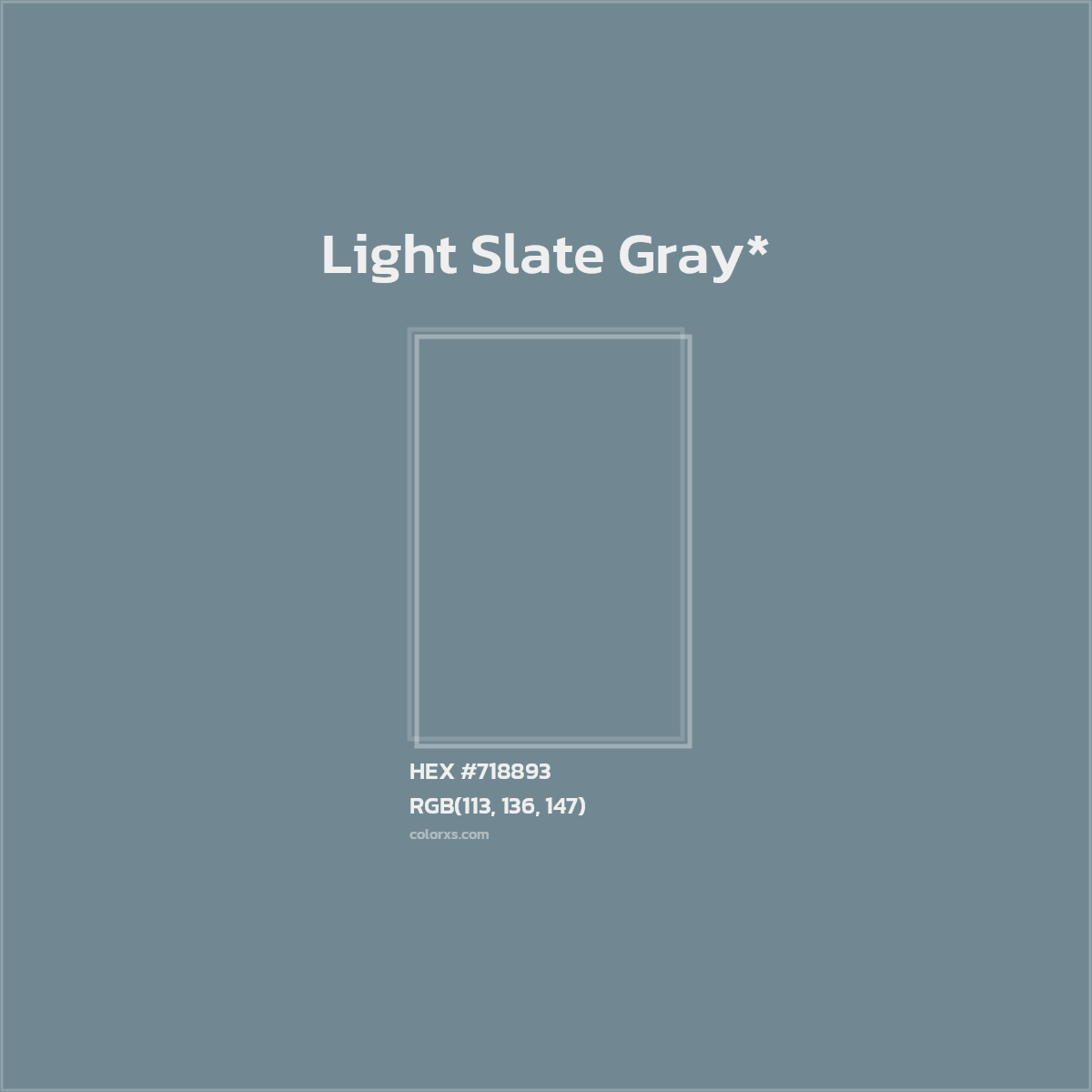 #718893 hex color. RGB, RYB, CMYK, HSL, HSV codes and color conversions. Matching color names, palettes, paints.
