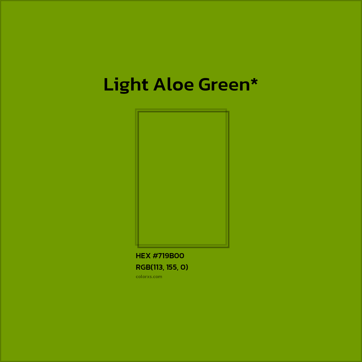 #719B00 hex color. RGB, RYB, CMYK, HSL, HSV codes and color conversions. Matching color names, palettes, paints.
