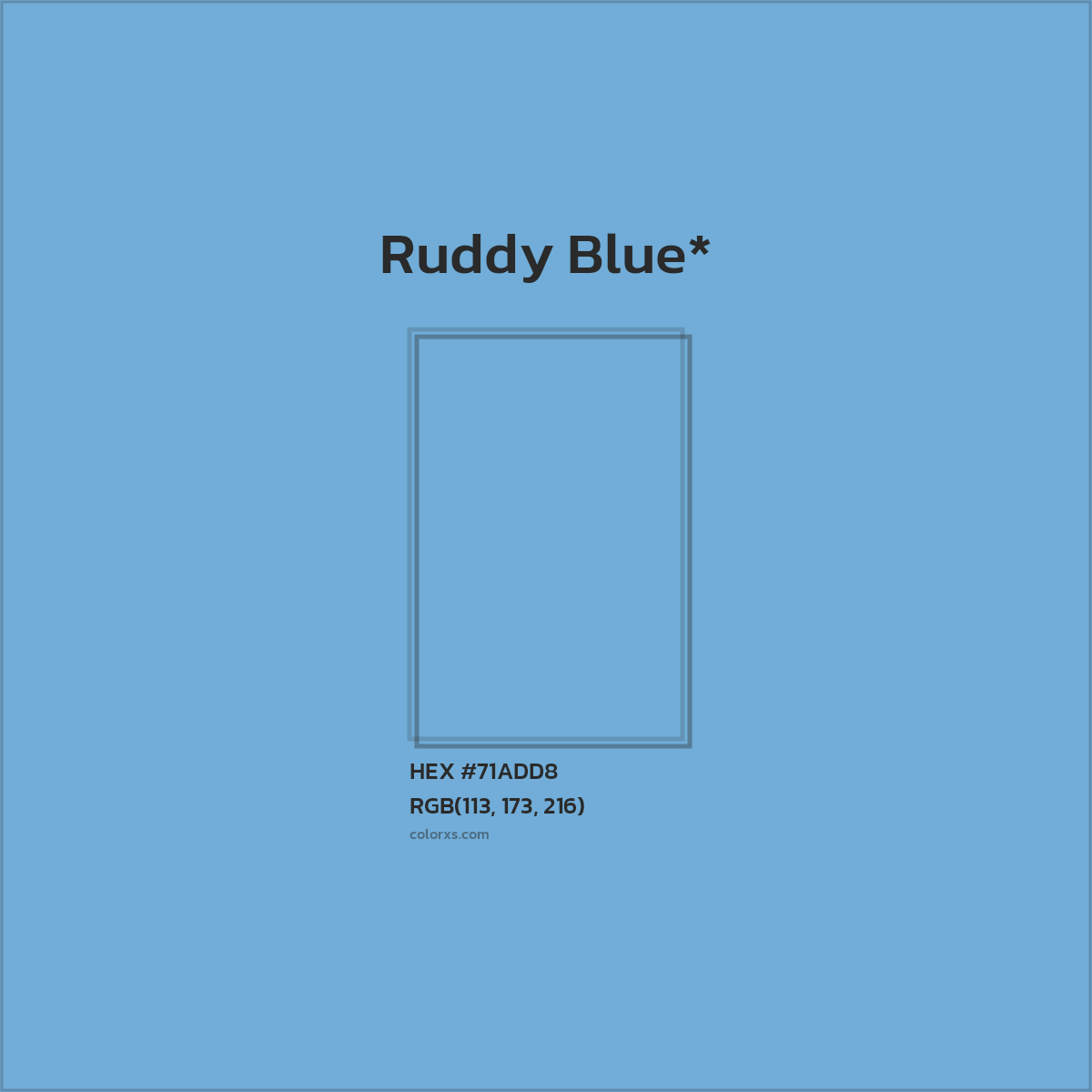 #71ADD8 hex color. RGB, RYB, CMYK, HSL, HSV codes and color conversions. Matching color names, palettes, paints.