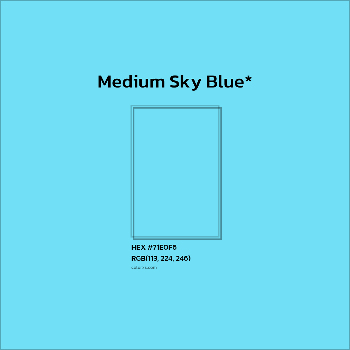 #71E0F6 hex color. RGB, RYB, CMYK, HSL, HSV codes and color conversions. Matching color names, palettes, paints.