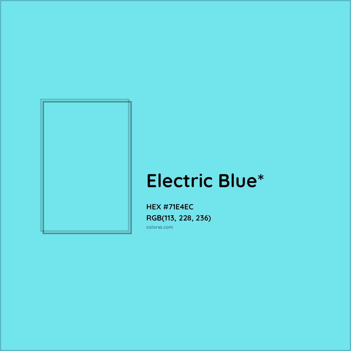#71E4EC hex color. RGB, RYB, CMYK, HSL, HSV codes and color conversions. Matching color names, palettes, paints.