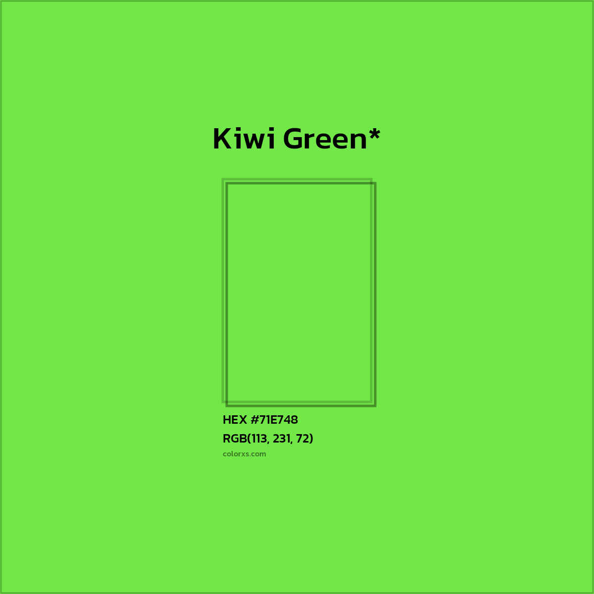 #71E748 hex color. RGB, RYB, CMYK, HSL, HSV codes and color conversions. Matching color names, palettes, paints.