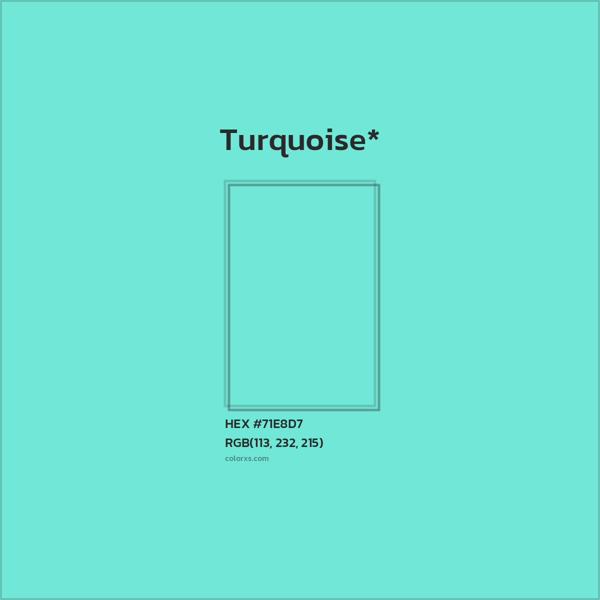 #71E8D7 hex color. RGB, RYB, CMYK, HSL, HSV codes and color conversions. Matching color names, palettes, paints.