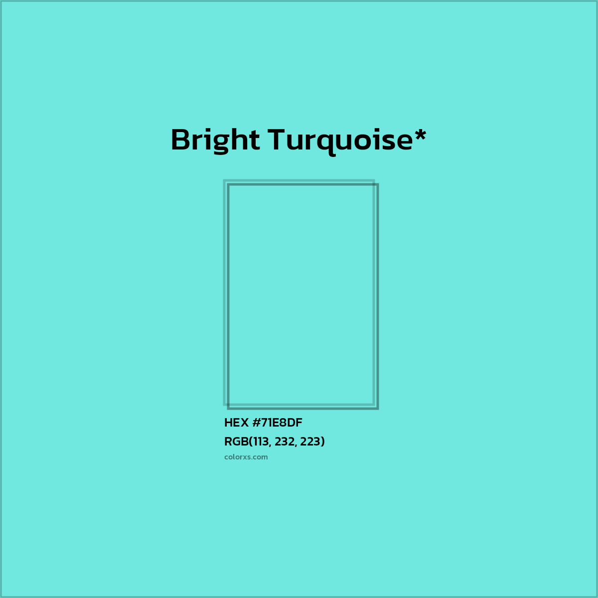 #71E8DF hex color. RGB, RYB, CMYK, HSL, HSV codes and color conversions. Matching color names, palettes, paints.