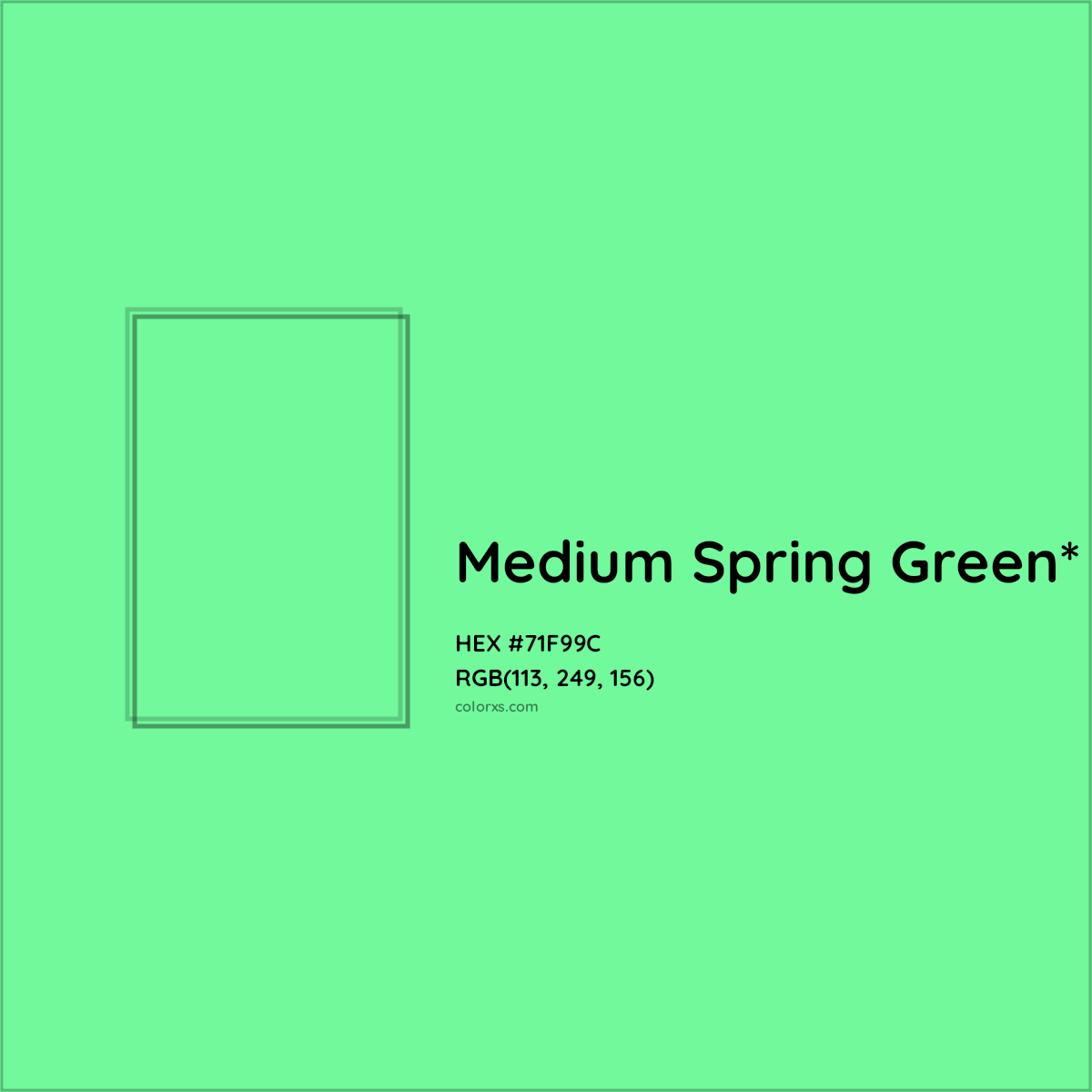 #71F99C hex color. RGB, RYB, CMYK, HSL, HSV codes and color conversions. Matching color names, palettes, paints.
