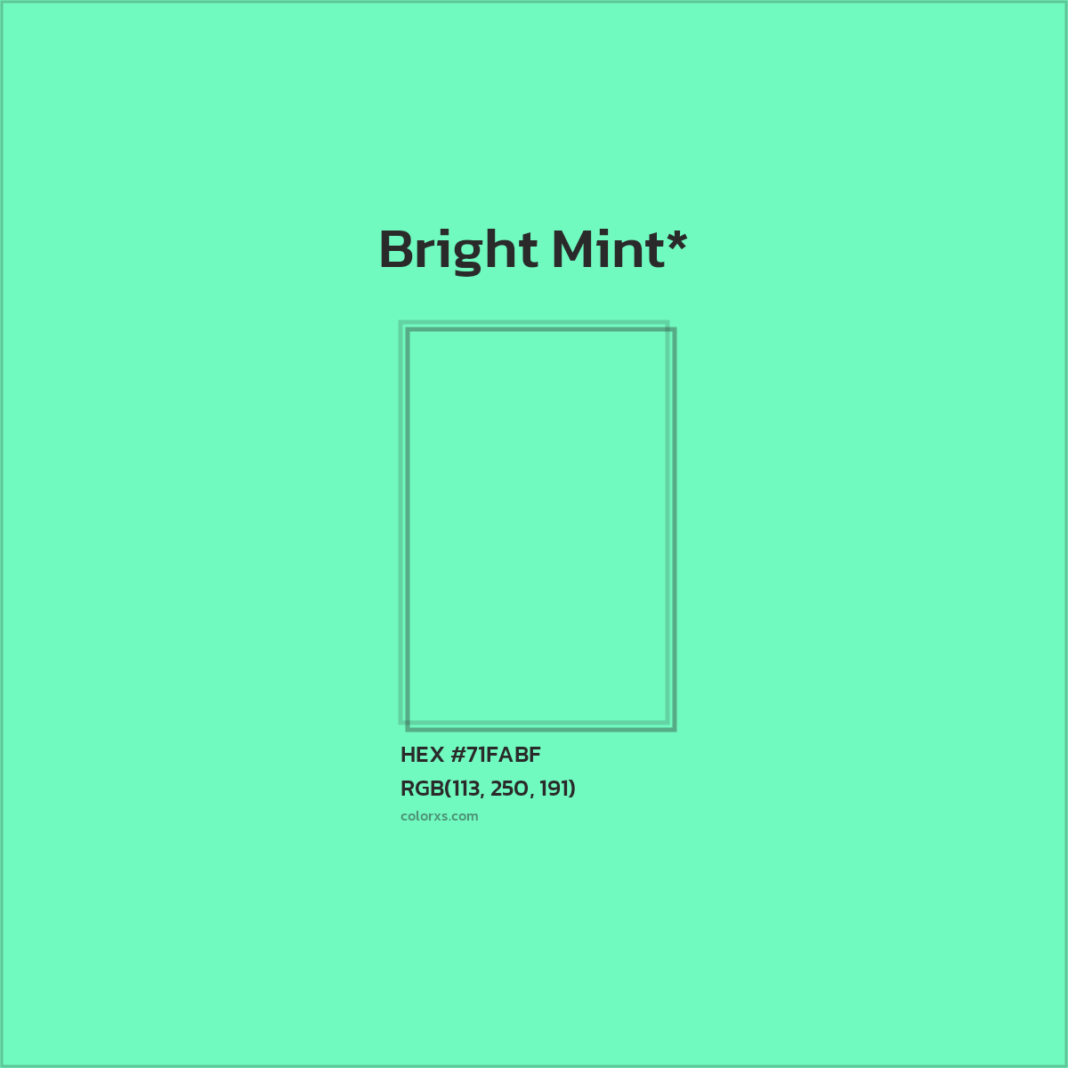#71FABF hex color. RGB, RYB, CMYK, HSL, HSV codes and color conversions. Matching color names, palettes, paints.