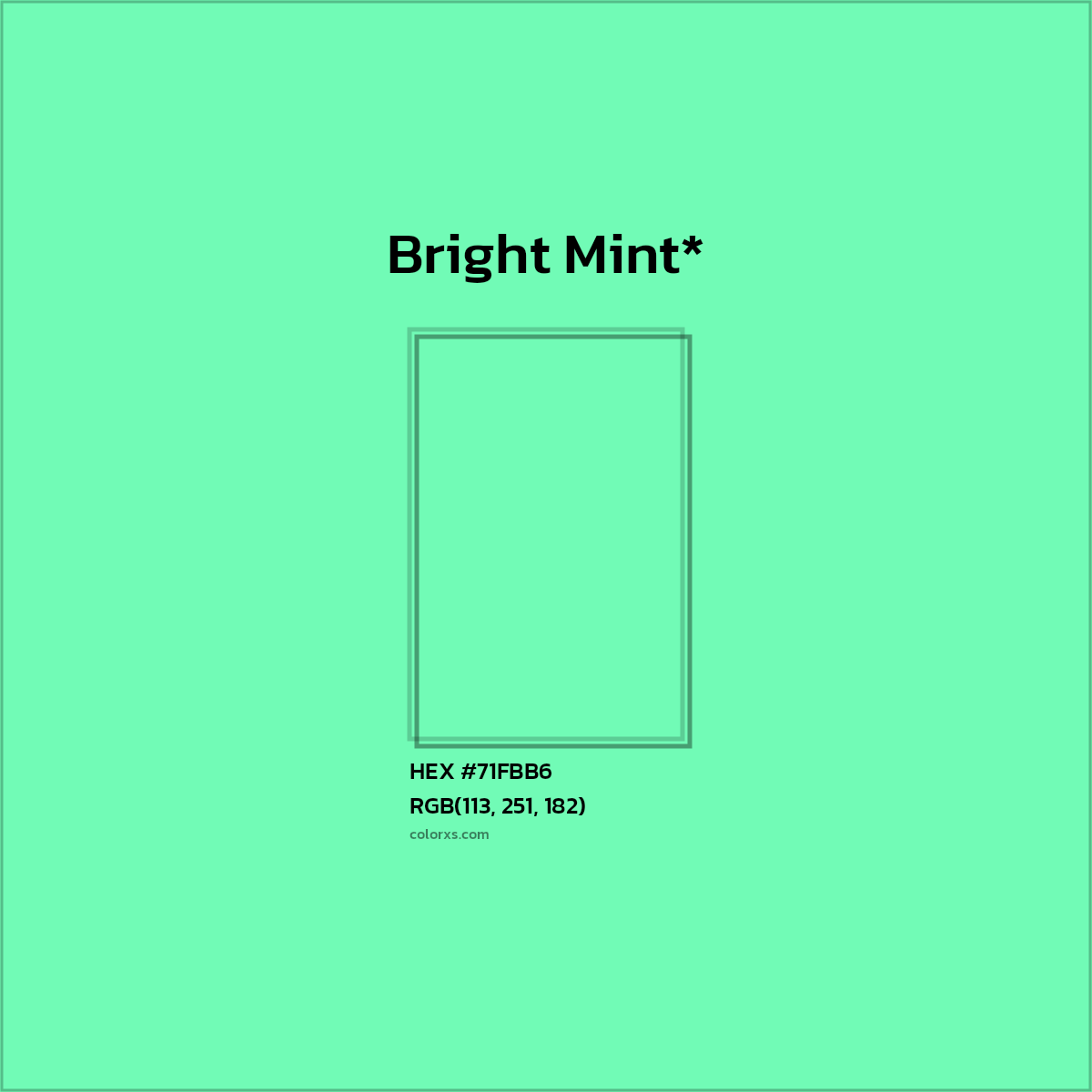 #71FBB6 hex color. RGB, RYB, CMYK, HSL, HSV codes and color conversions. Matching color names, palettes, paints.