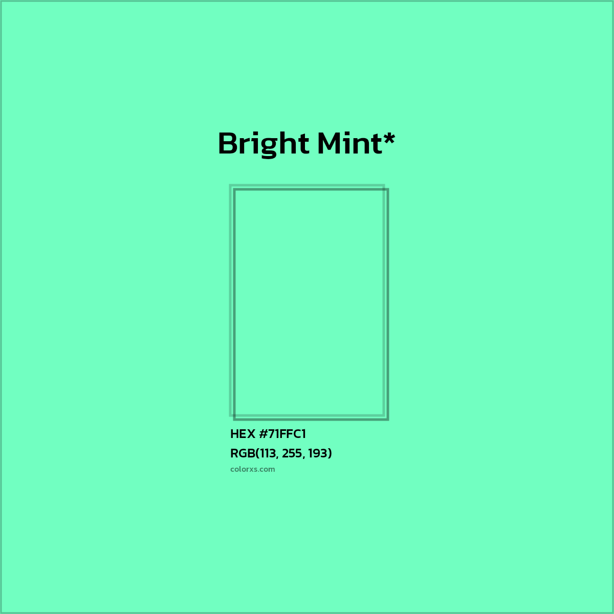 #71FFC1 hex color. RGB, RYB, CMYK, HSL, HSV codes and color conversions. Matching color names, palettes, paints.